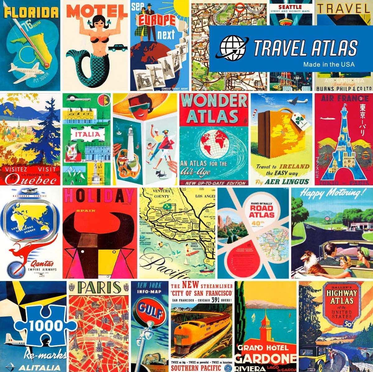 Re-marks Travel Atlas Retro 1000-Piece Jigsaw Puzzle for All Ages