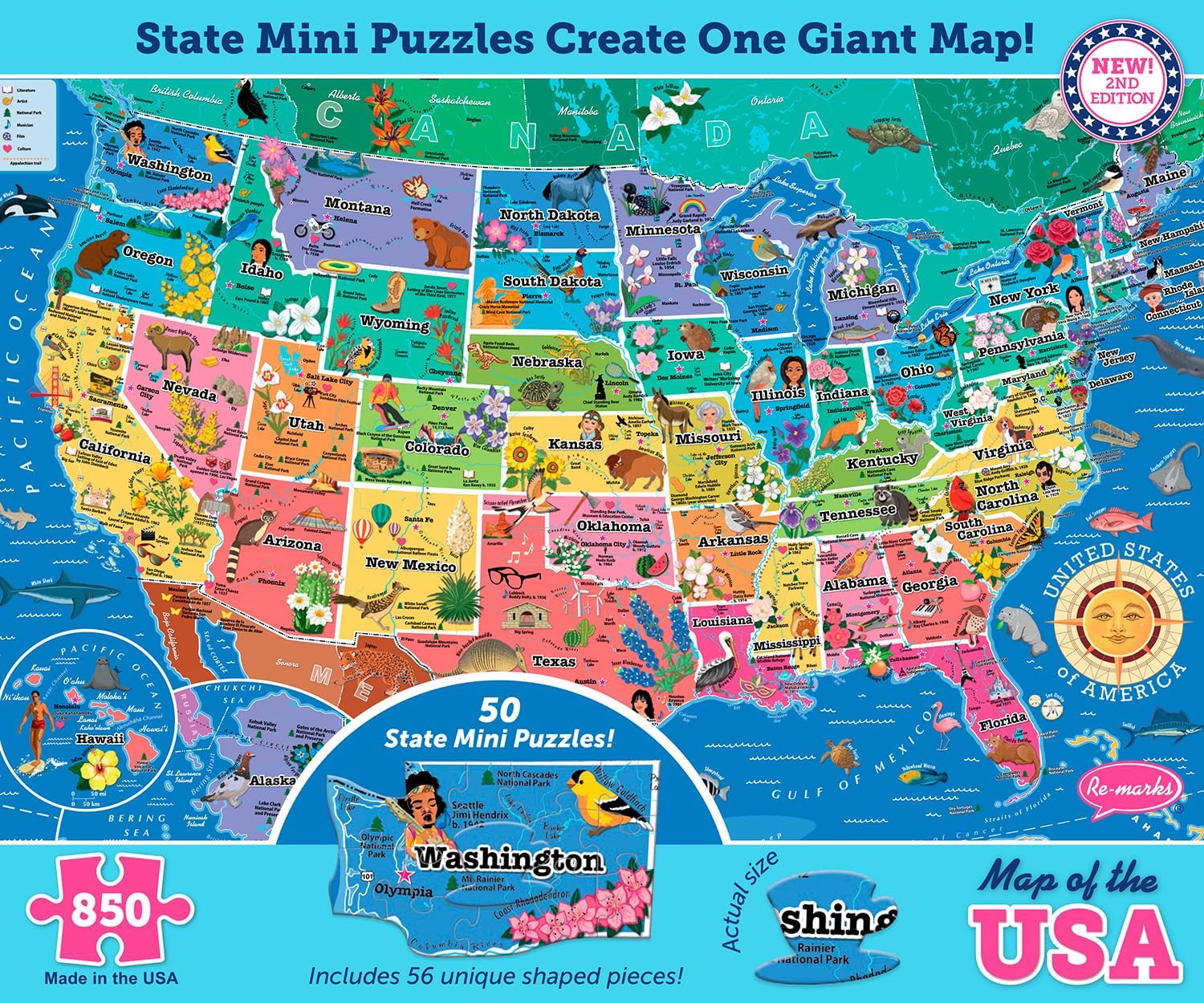 America’s 50 State Jigsaw Puzzle, Educational USA Map with Unique State Shaped Pieces, 850 Pieces, Fun & Interactive Learning for All Ages, Made in the USA