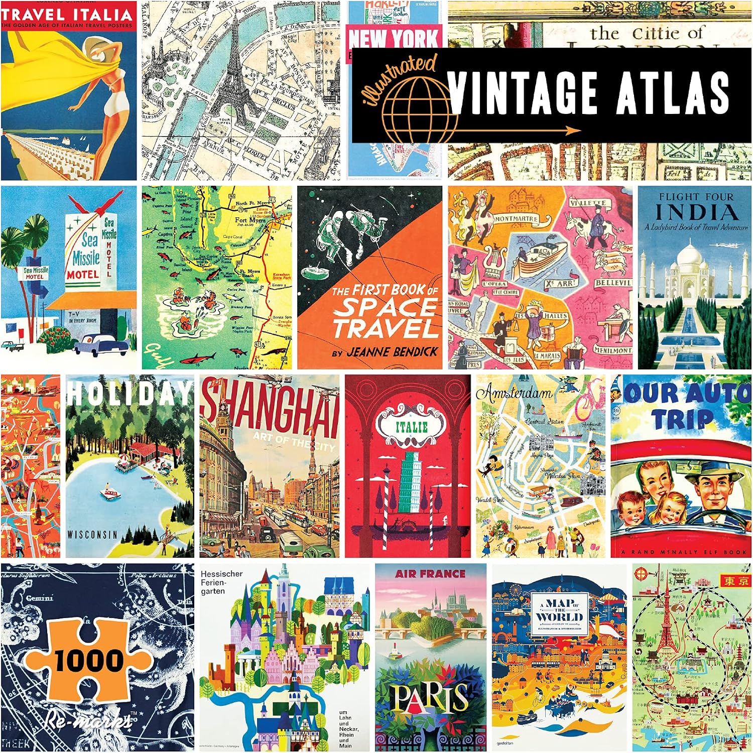 Re-Marks Vintage Atlas Puzzle, 1000-Piece Puzzle for All Ages, Fun Jigsaw Puzzle