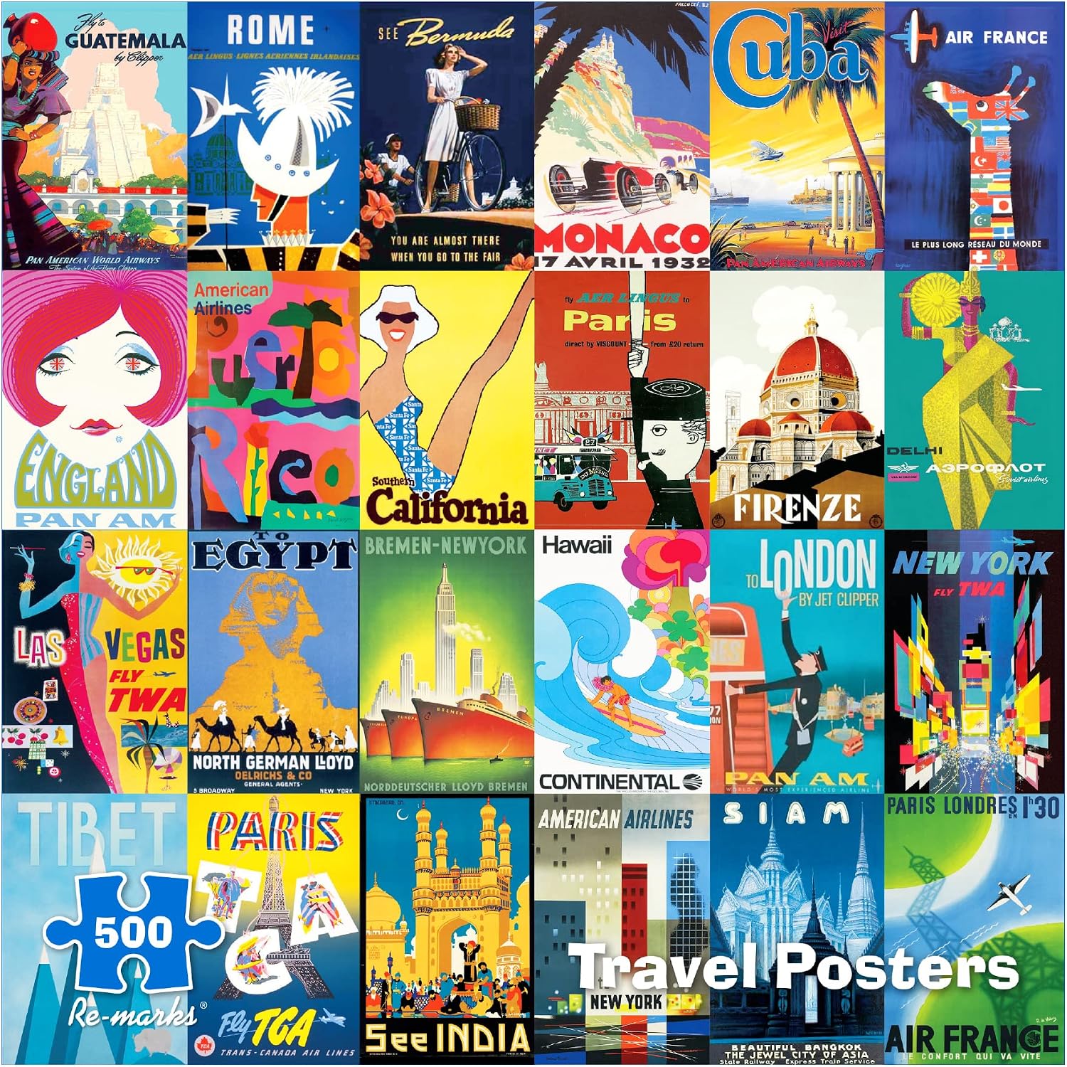 Re-marks Travel Posters, Poster Puzzle, 500-Piece Jigsaw Puzzle for All Ages