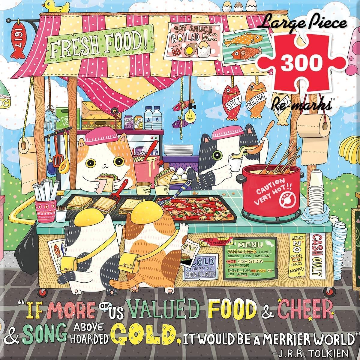 Re-marks Street Food Illustrated Puzzle, 300-Piece Jigsaw Puzzle for All Ages