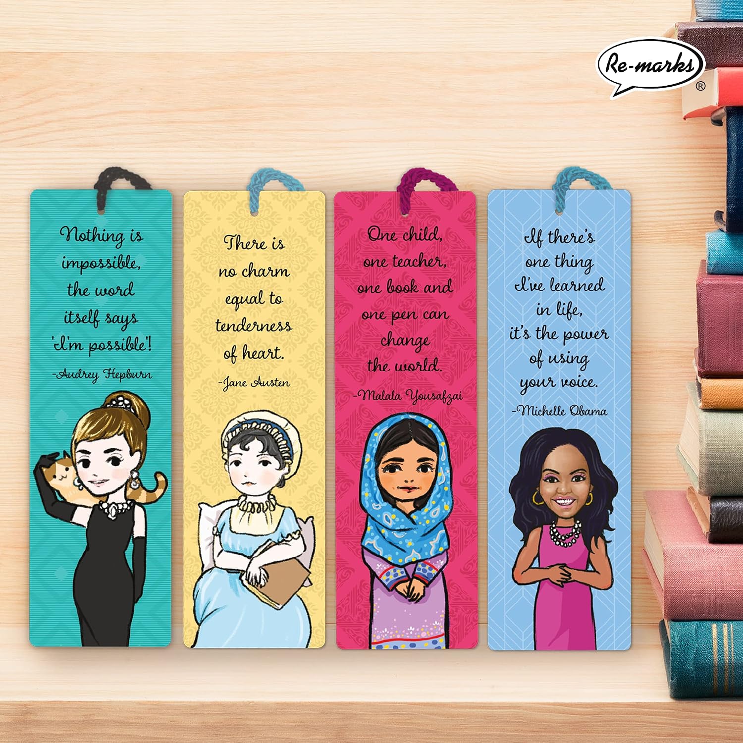Re-marks GirlMarks Inspiring Women Tassel Bookmarks, Pack of 4