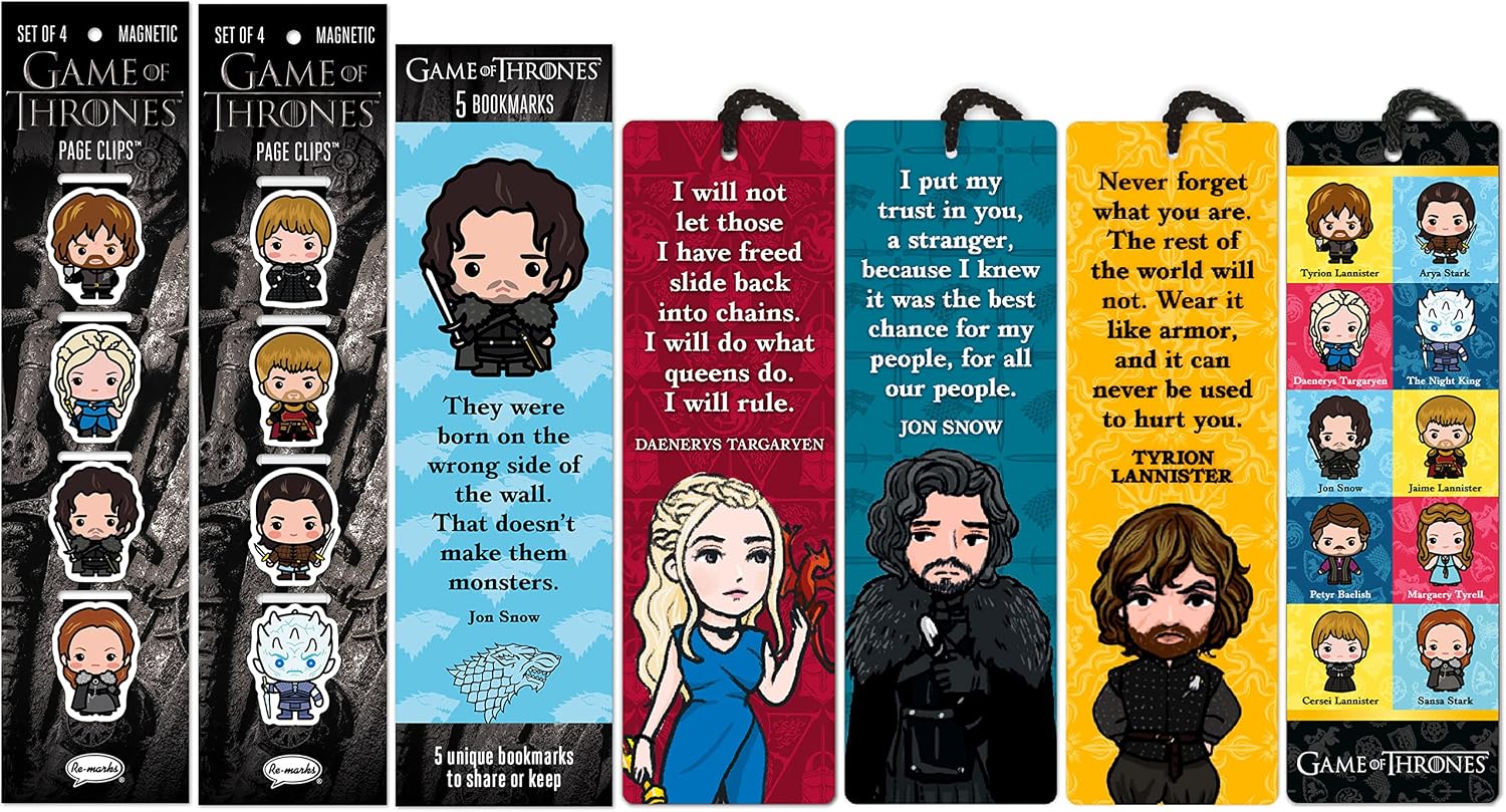 Re-marks Game of Thrones Collection - 2 Sets of 4 Magnetic Page Clips, 5 Bookmarks and 4 Quotemarks