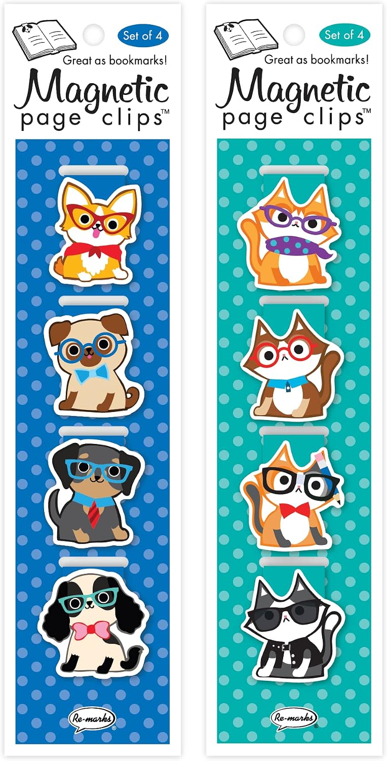 Re-marks Dinosaur and Unicorn Doodles Magnetic Page Clips, 2 Sets of 4 Page Clips, 8 Clips Total