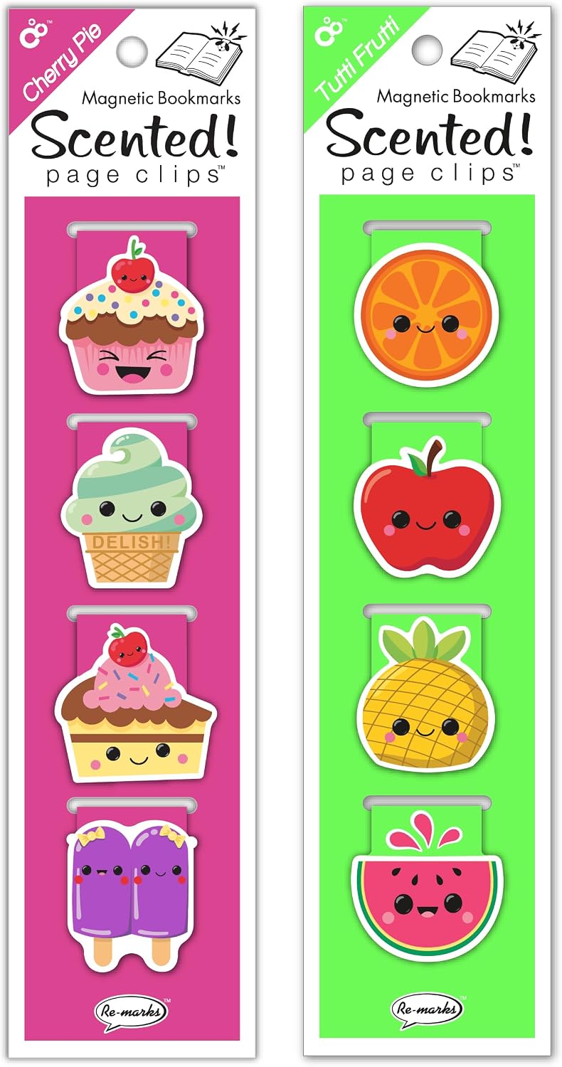 Re-marks Scented Tutti Frutti and Cherry Pie Magnetic Page Clips, 2 Sets of 4 Page Clips, 8 Clips Total